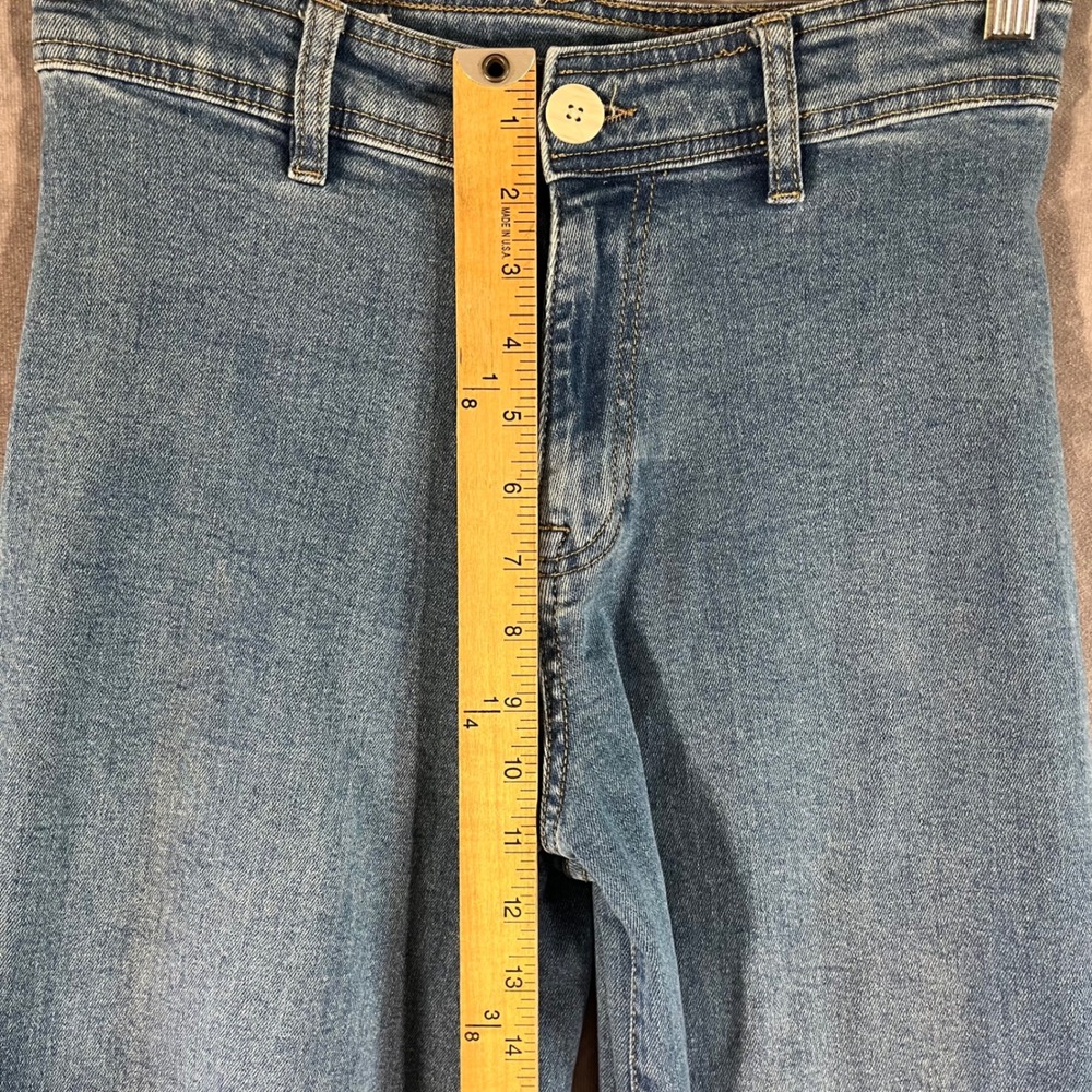 Zara Wide Leg Jeans Women 13-14 Blue High Rise Raw Hem Adjustable 26 in Waist - Picture 5 of 11